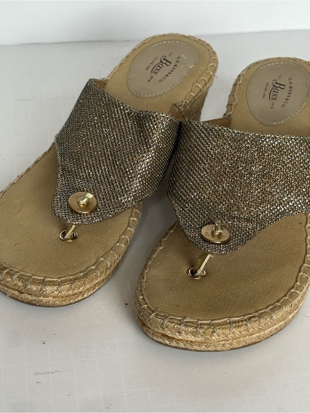 Bass Metallic Gold Espadrille Wedge Thong Sandals - Picture 3 of 11